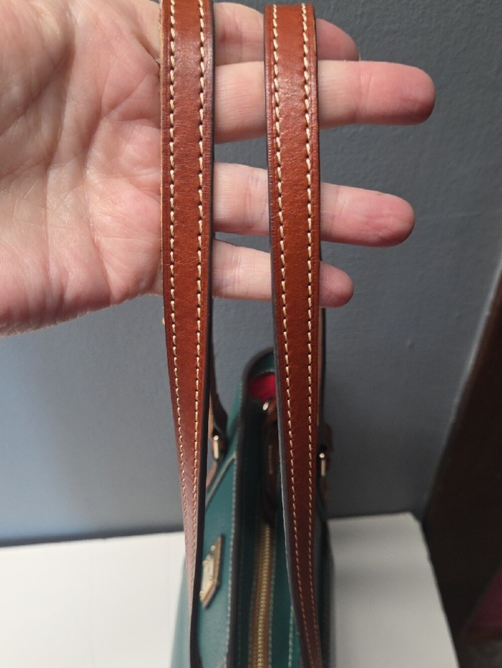 Dooney & Bourke Green Pebble Leather Tote with Brown Straps - Picture 8 of 12